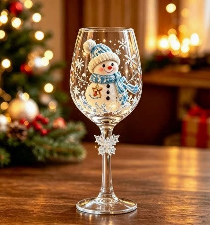 Christmas Glass Art Cup Art Glass Goblet