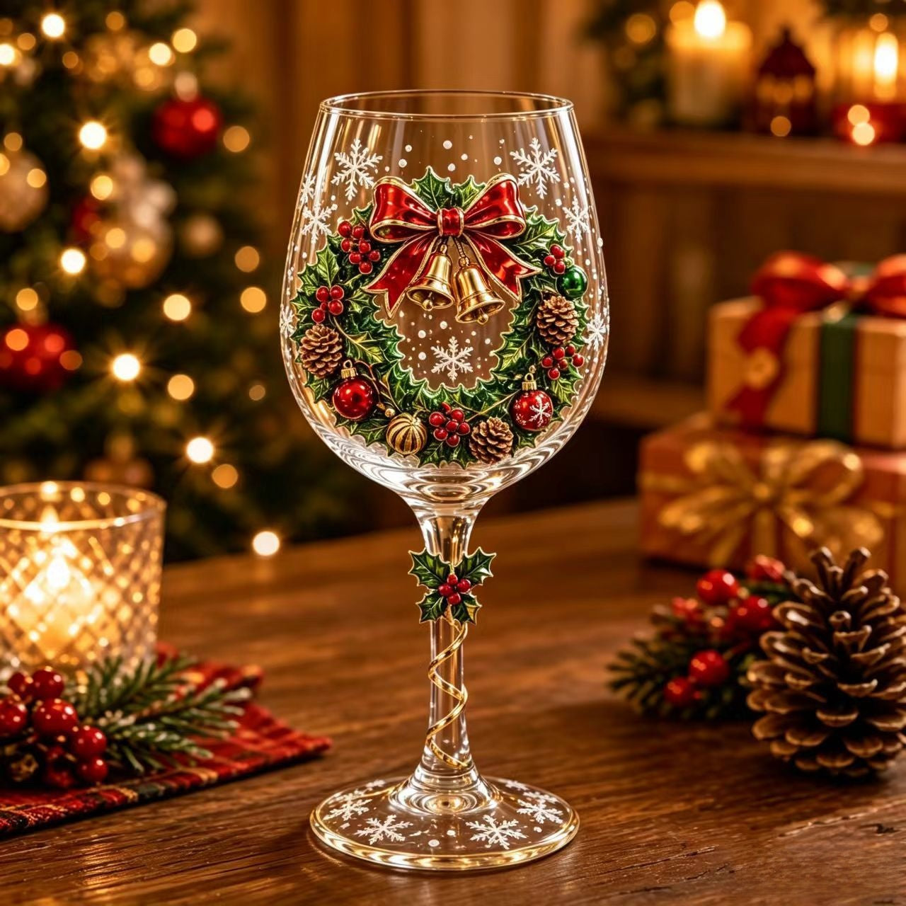 Christmas Glass Art Cup Art Glass Goblet