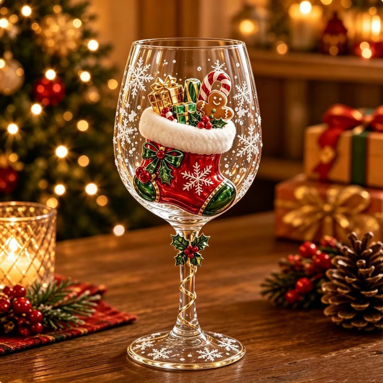 Christmas Glass Art Cup Art Glass Goblet