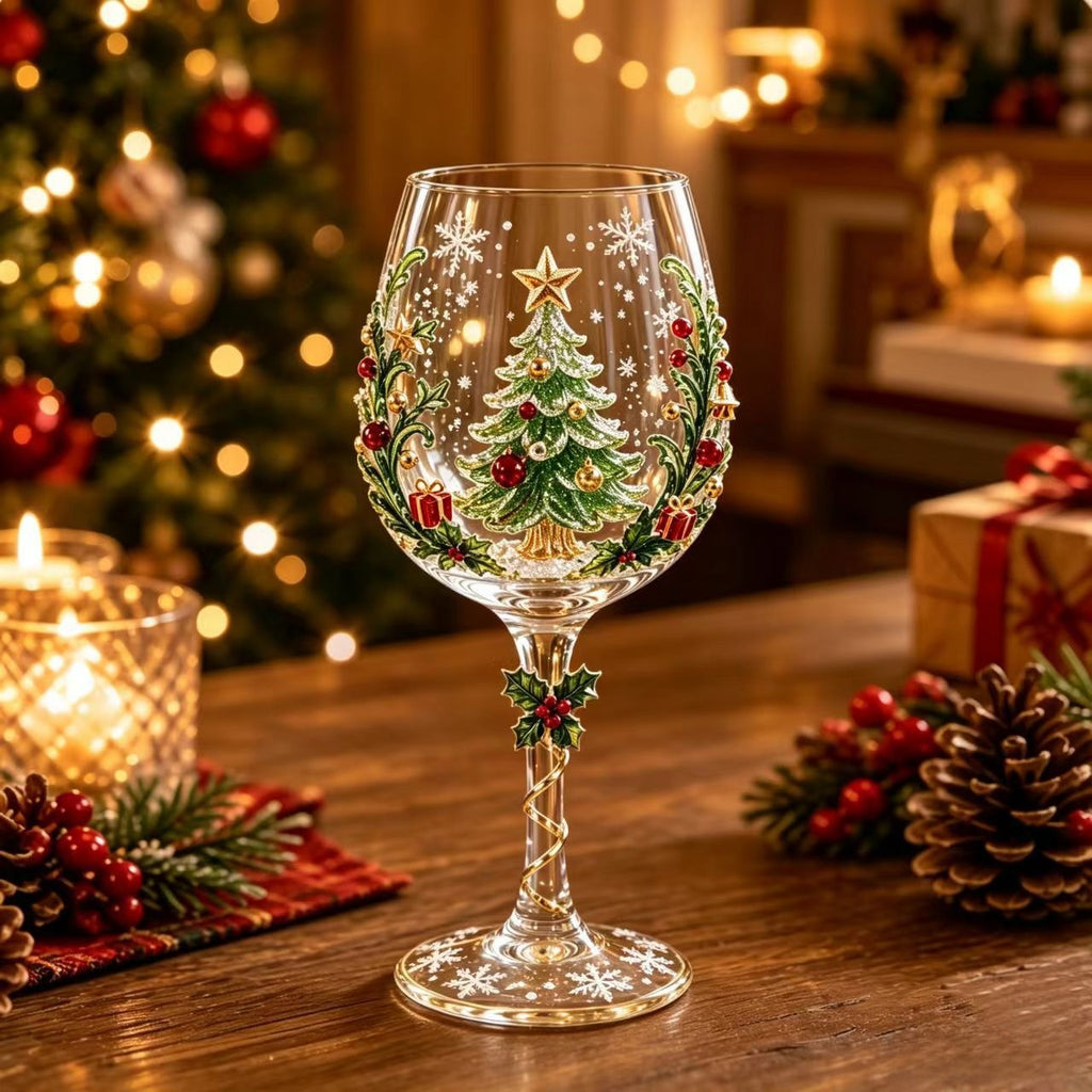 Christmas Glass Art Cup Art Glass Goblet
