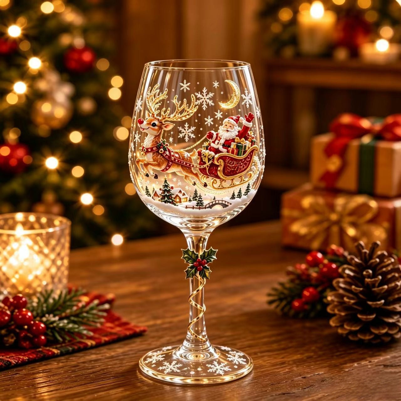 Christmas Glass Art Cup Art Glass Goblet