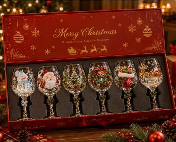 Christmas Glass Art Cup Art Glass Goblet