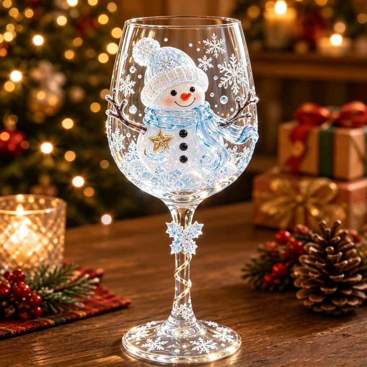 Christmas Glass Art Cup Art Glass Goblet
