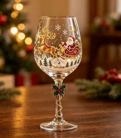 Christmas Glass Art Cup Art Glass Goblet