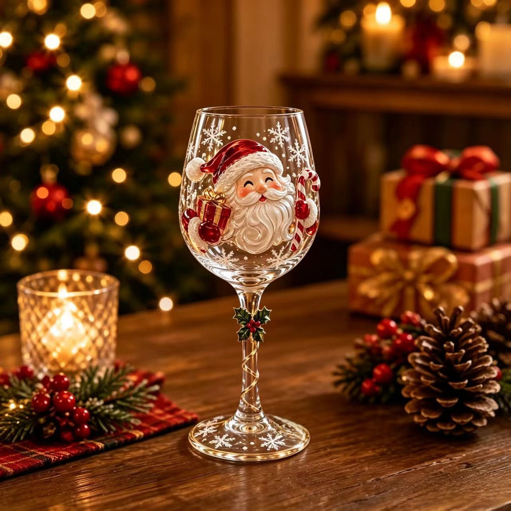 Christmas Glass Art Cup Art Glass Goblet